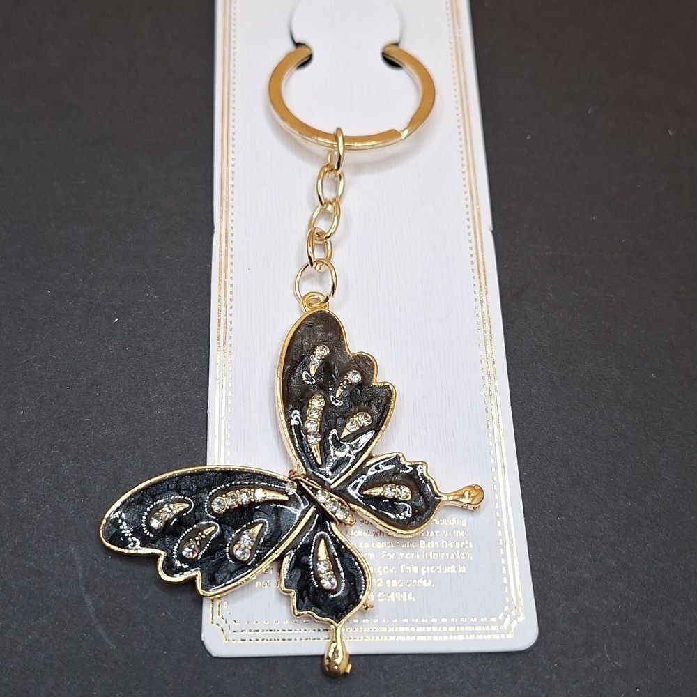 black Butterfly keychain sparkle  dangle charm keyring accessory